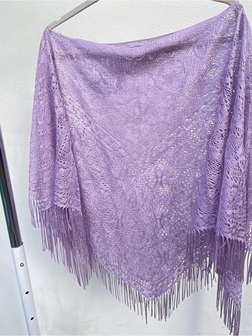 Y2K Boho Fairy Purple Flower Embellished Fringe Poncho One Size - Picture 4 of 4